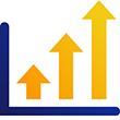 Chart depicting three increasing upward pointing arrows. Illustration.