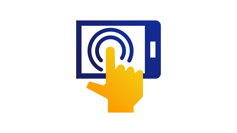 Visa_icon_globe A hand with its pointer finger pressing down on the screen of a mobile device.